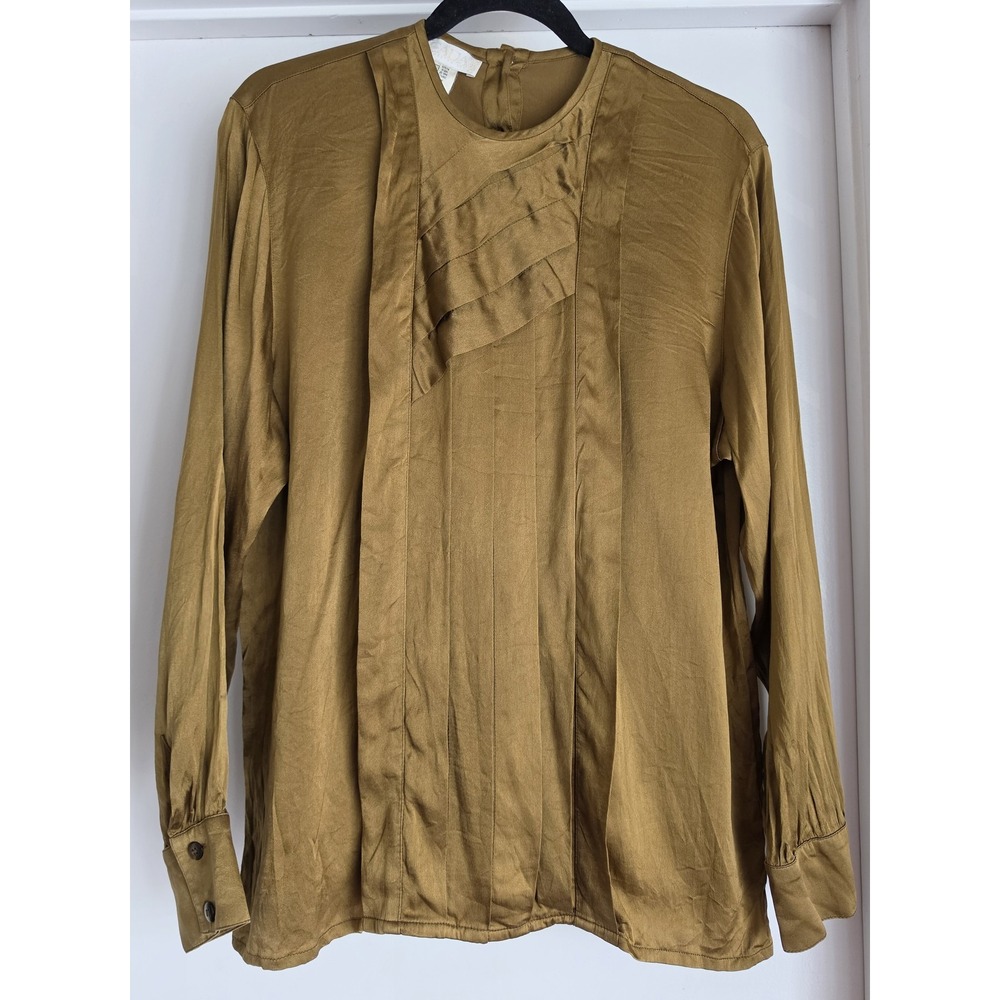 Escada by Margaretha Ley Silk Blouse Size 38 / US 6 Bronze Solid Long Sleeve Top
